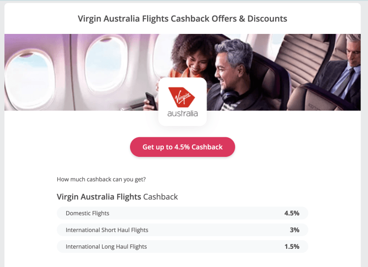 TopCashback: Virgin Australia Flights Up to 4.5% Cashback